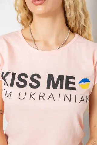 Футболка жіноча з патріотичним принтом, колір персиковий, 244R2213-1