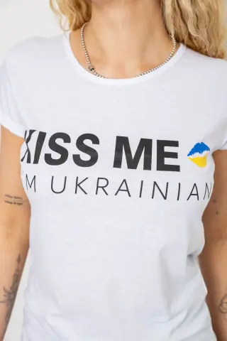 Футболка жіноча з патріотичним принтом, колір білий, 244R2213-1