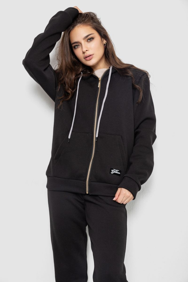 Спортивний костюм жіночий на флісі, колір чорний, 244R1555