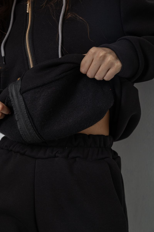 Спортивний костюм жіночий на флісі, колір чорний, 244R1555