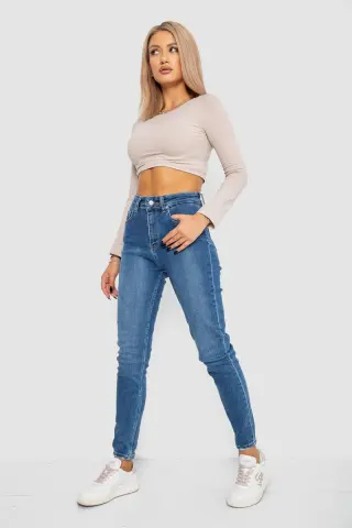 Джинси жіночі Mom-fit стрейч, колір синій, 244R1162