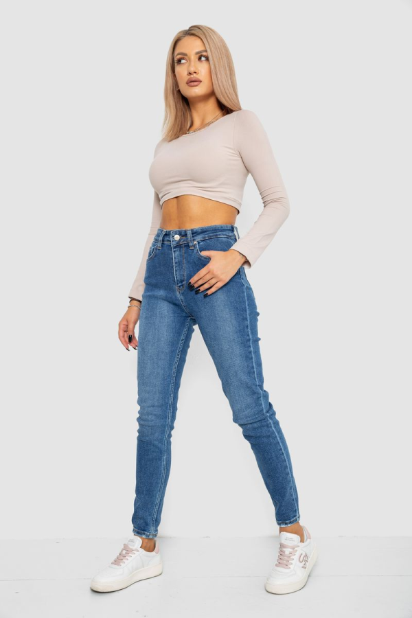 Джинси жіночі Mom-fit стрейч, колір синій, 244R1162