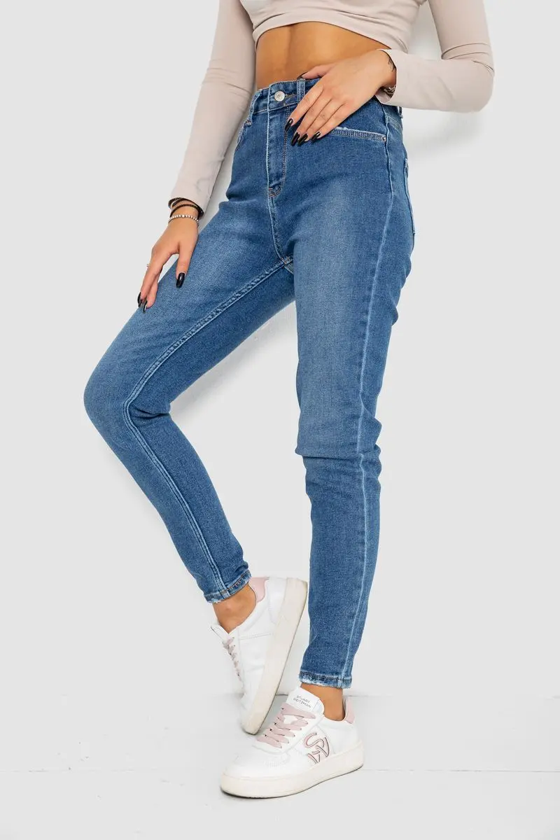 Джинси жіночі Mom-fit стрейч, колір синій, 244R1162