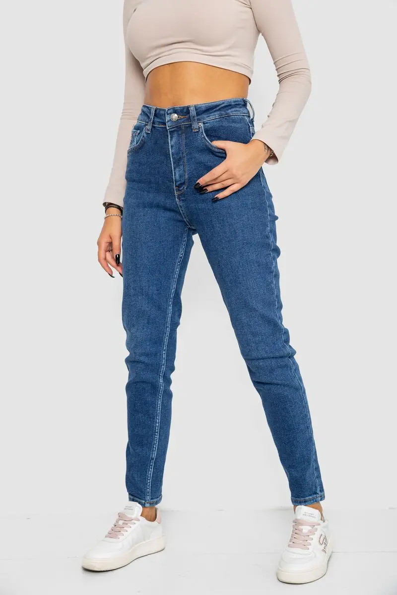 Джинси жіночі Mom-fit стрейч, колір синій, 244R1149
