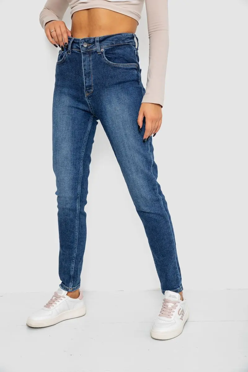 Джинси жіночі Mom-fit стрейч, колір синій, 244R1143