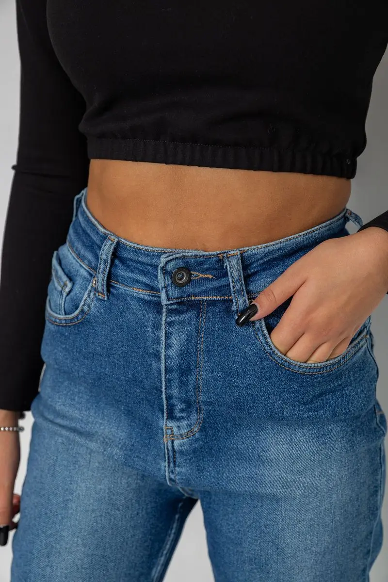 Джинси жіночі Mom-fit стрейч, колір синій, 244R1136