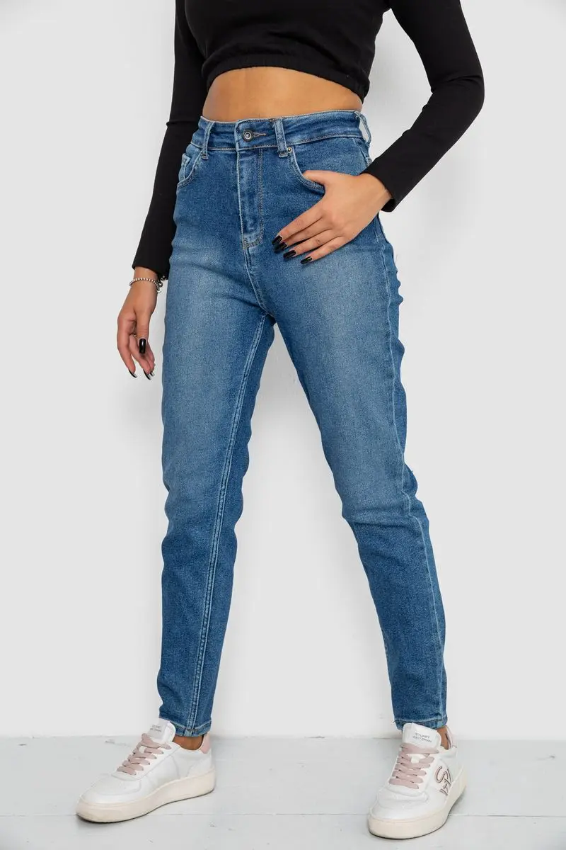 Джинси жіночі Mom-fit стрейч, колір синій, 244R1136