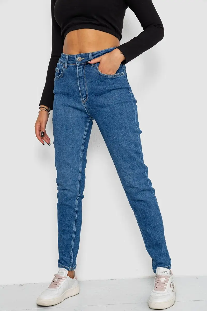 Джинси жіночі Mom-fit стрейч, колір синій, 244R1134