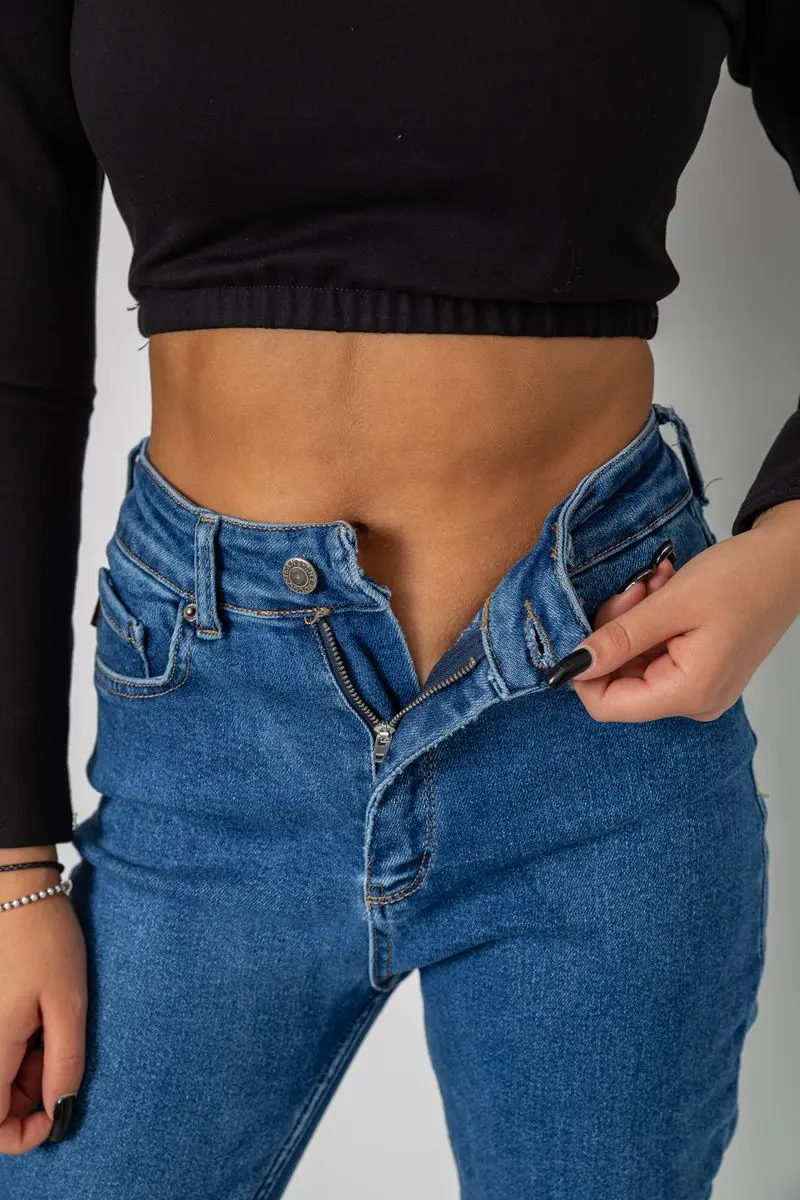 Джинси жіночі Mom-fit стрейч, колір синій, 244R1134
