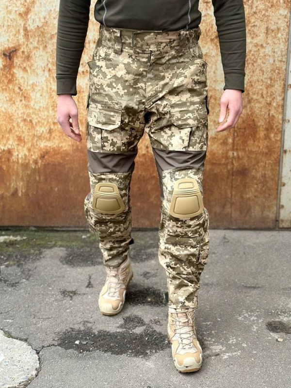 Штани тактичні з наколінниками та еластичними вставками піксель ріпстоп