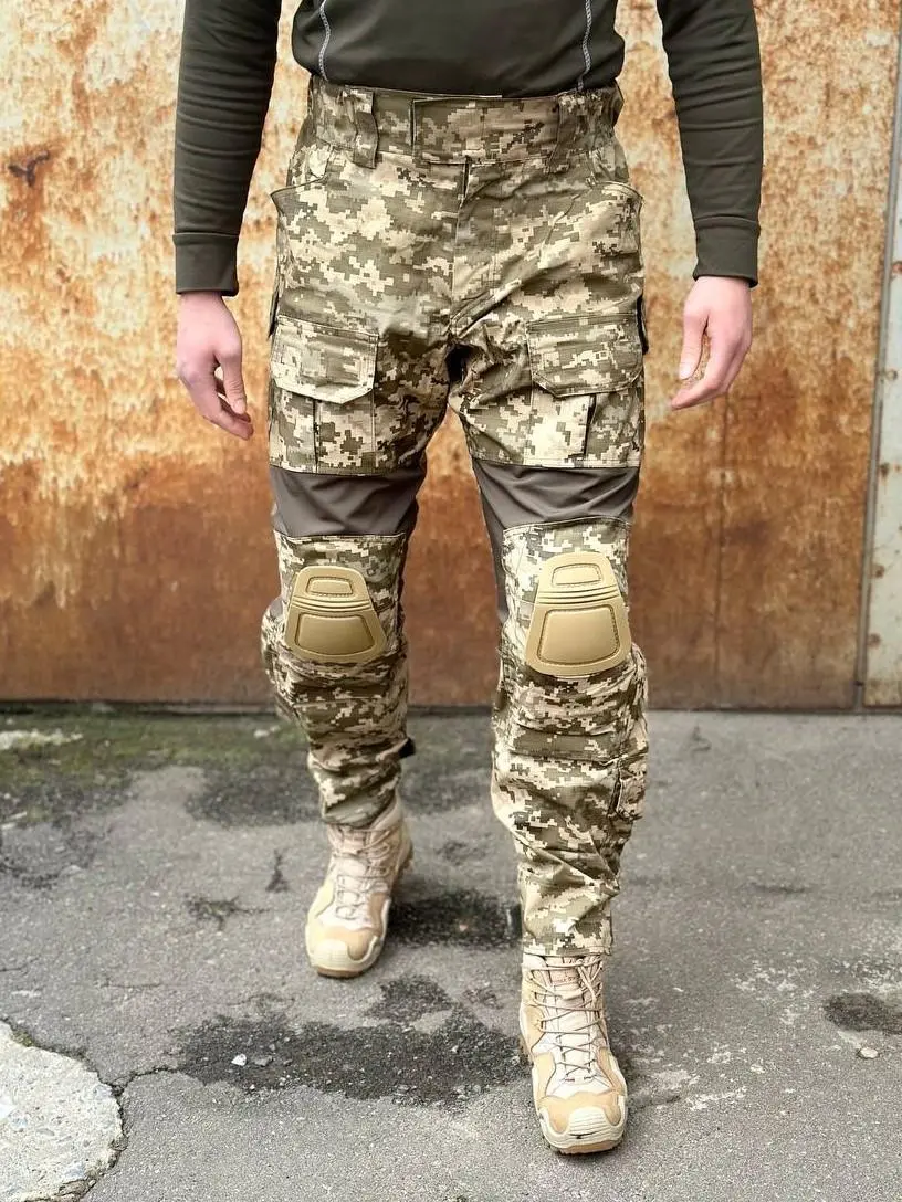 Штани тактичні з наколінниками та еластичними вставками піксель ріпстоп