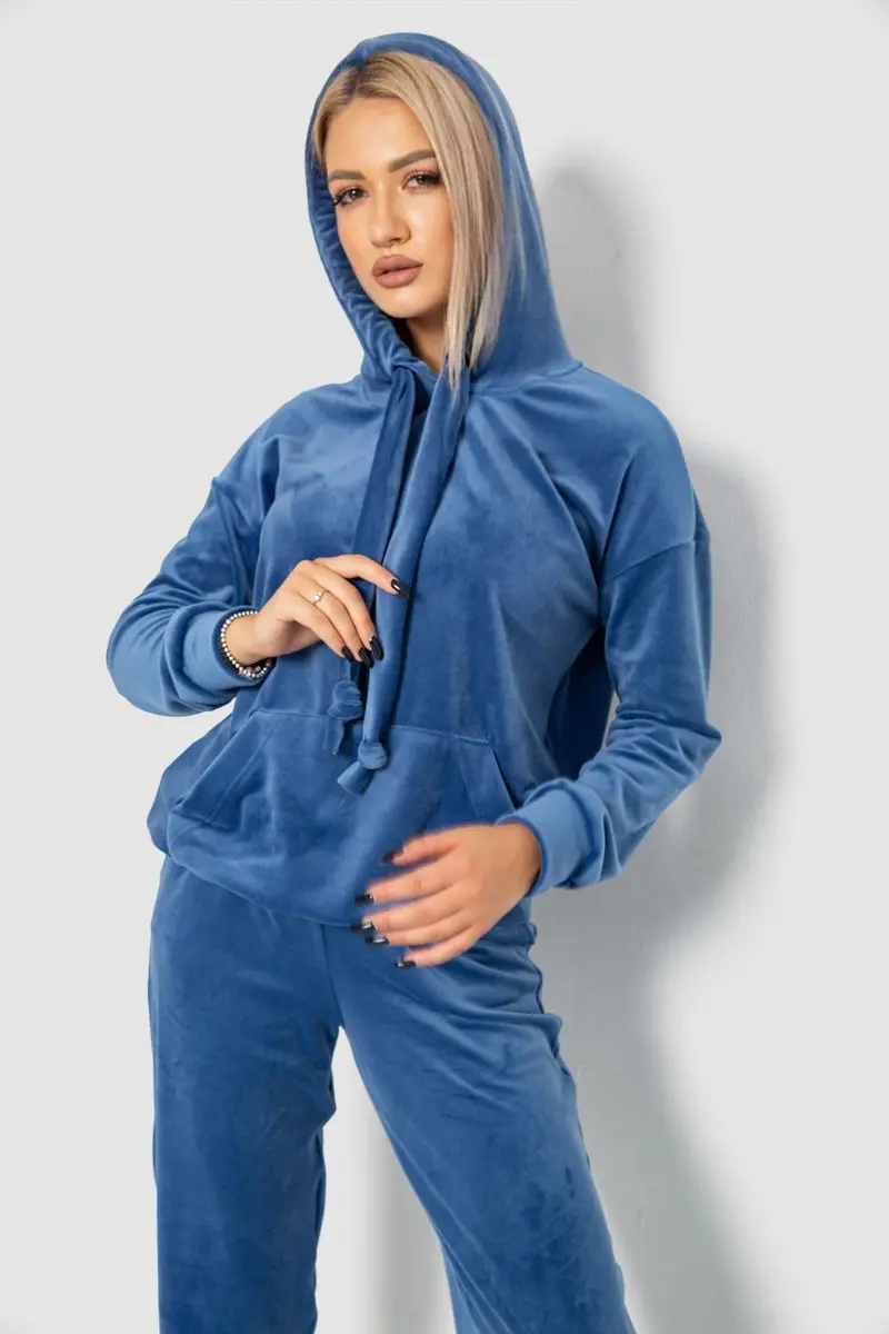 Спорт костюм жіночий велюровий, колір джинс, 241R060