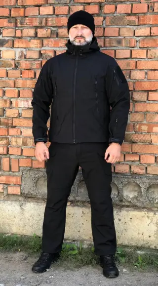 Костюм тактичний чорний Soft Shell демісезон