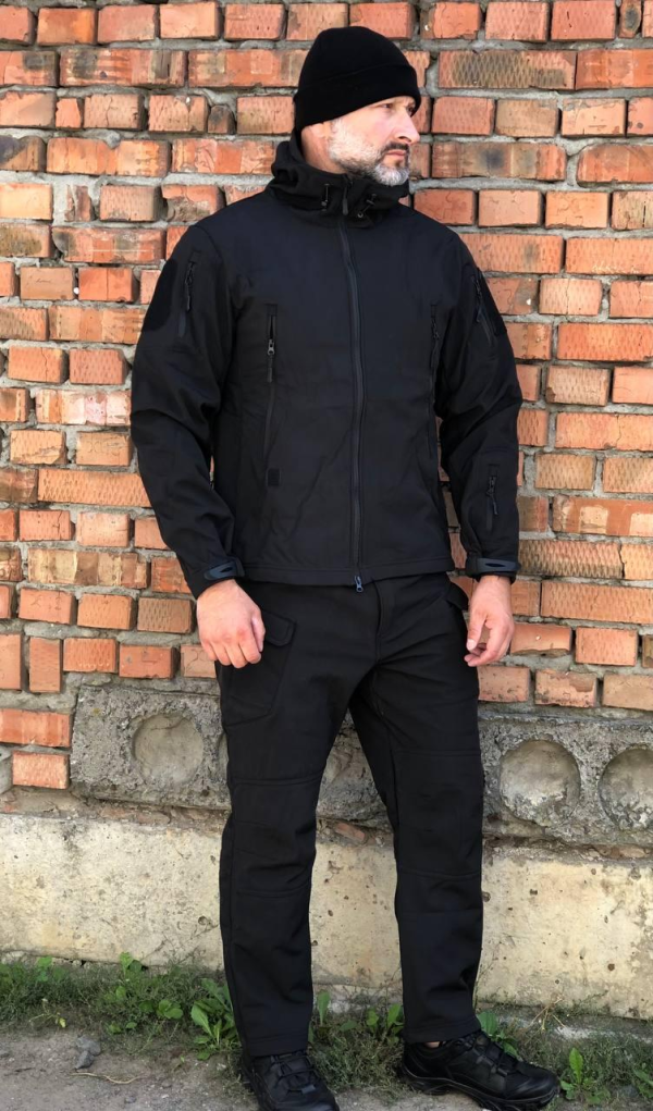 Костюм тактичний чорний Soft Shell демісезон