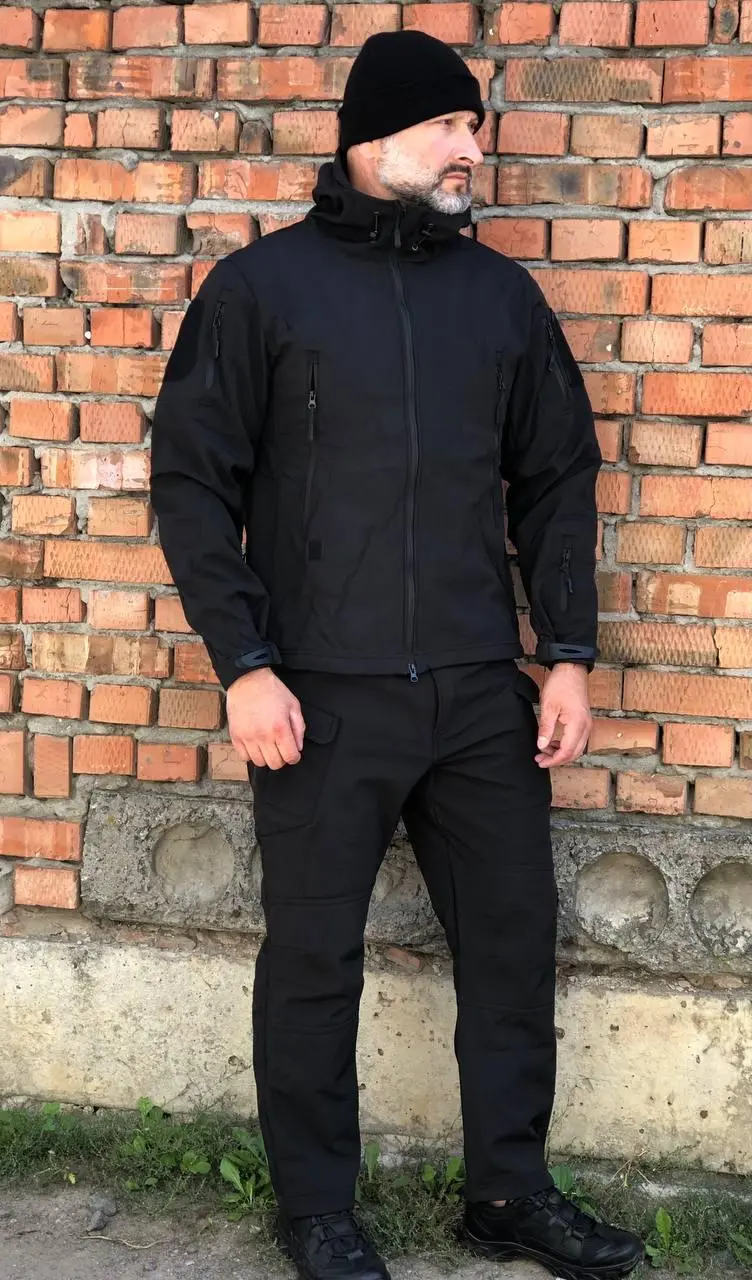Костюм тактичний чорний Soft Shell демісезон