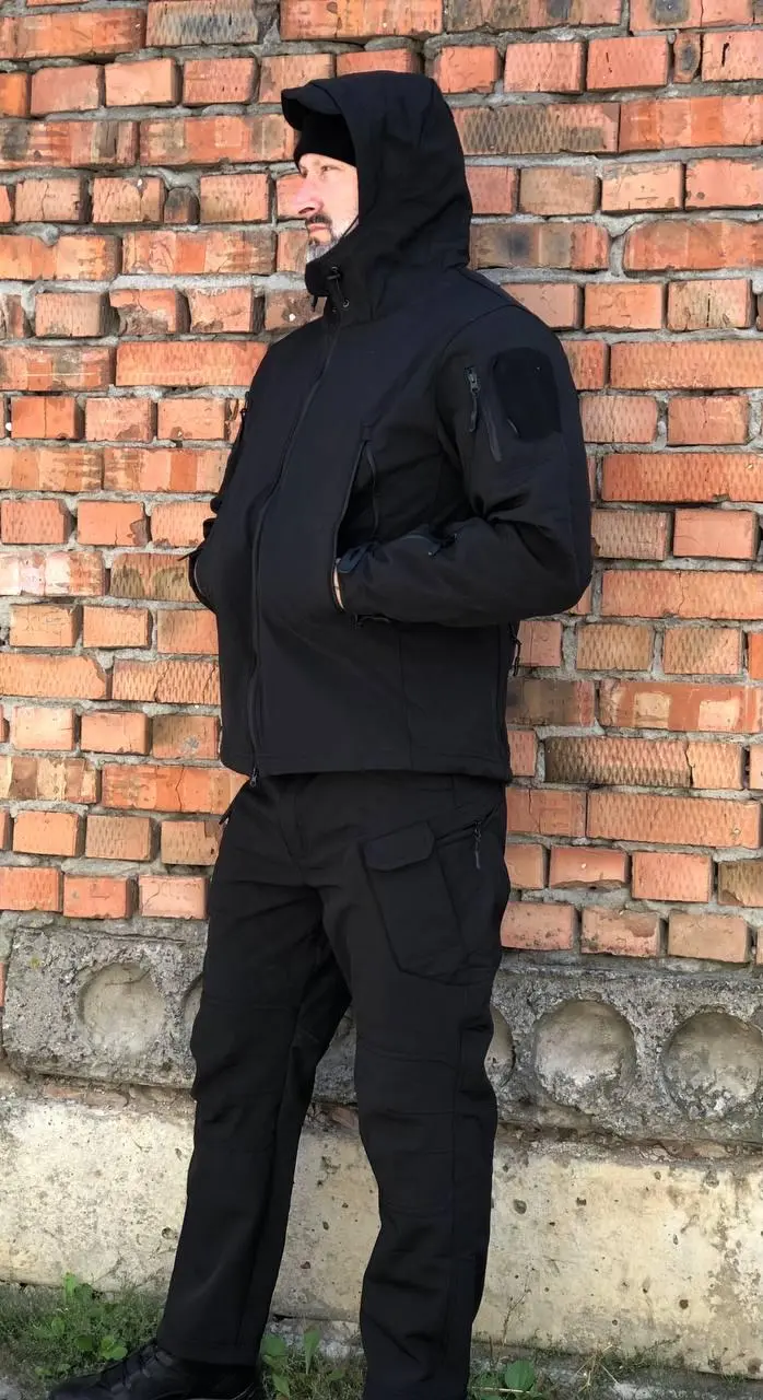Костюм тактичний чорний Soft Shell демісезон