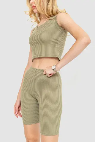 Костюм жіночий в рубчик повсякденний, колір оливковий, 214R700