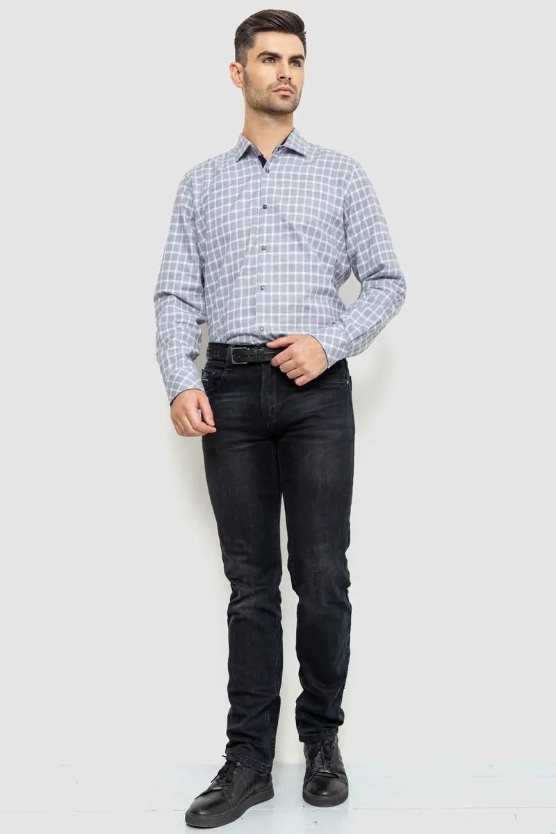 Сорочка чоловіча в клітку, колір сіро-білий, 214R113-35-193