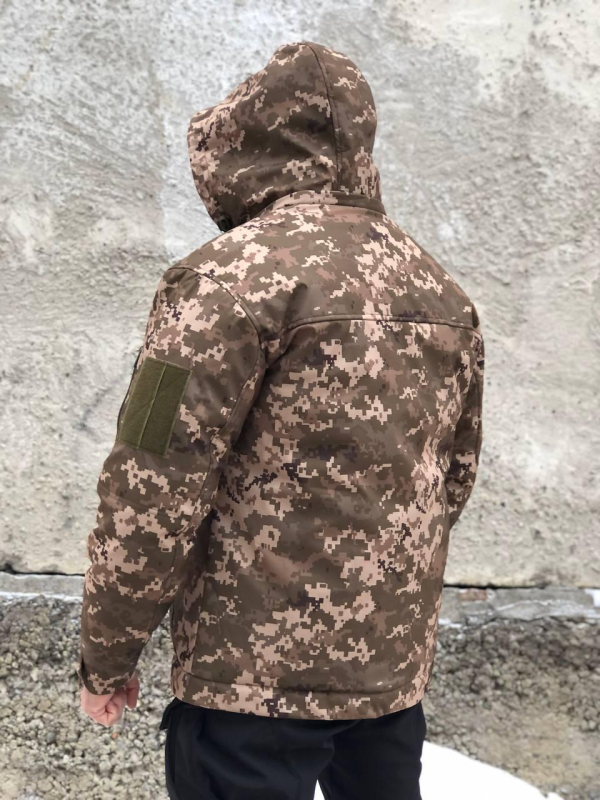 Тактична зимова куртка з капюшоном Soft Shell піксель