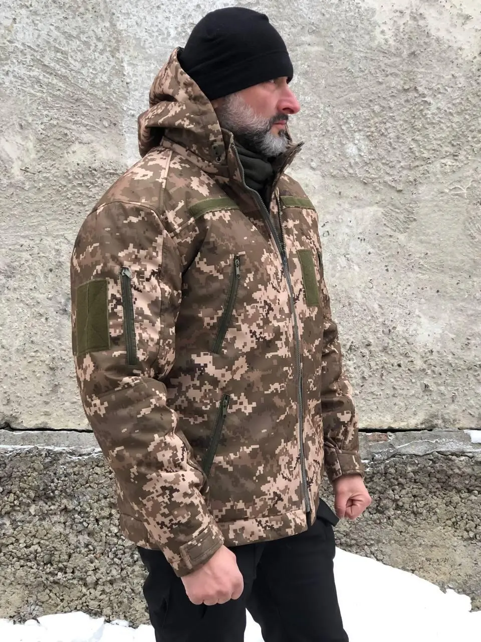 Тактична зимова куртка з капюшоном Soft Shell піксель