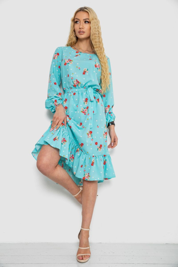Сукня з принтом софт, колір бірюзовий, 214R0227-1