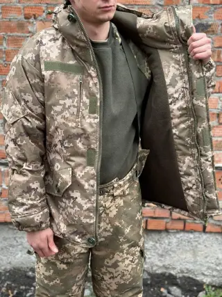 Зимова парка тактична піксель на флісі