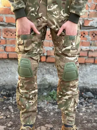 Теплі штани мультикам ріпстоп на флісі з наколінниками