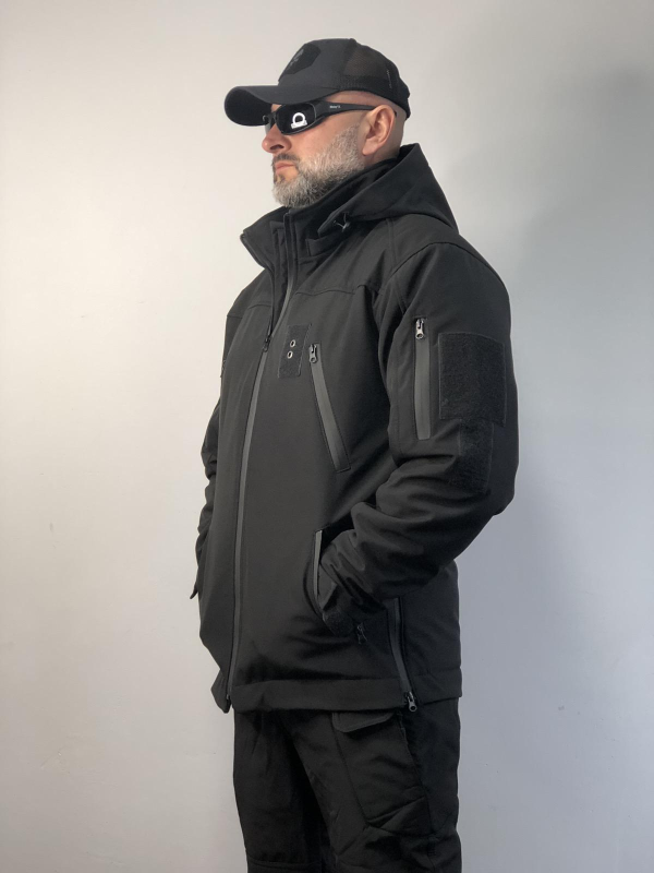 Зимова тактична куртка Soft Shell з утепленням Omni-Heat чорна