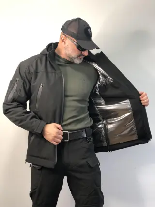 Winter Tactical Soft Shell Jacket with Omni-Heat Insulation Black