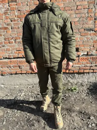 Комплект зимовий бушлат + штани хакі ріпстоп на флісі