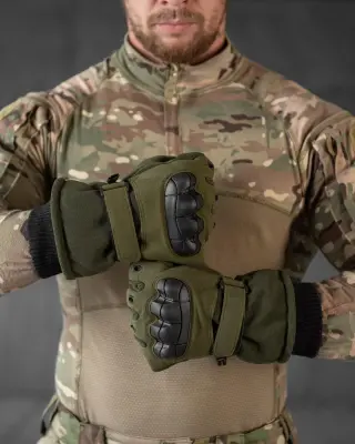 Рукавиці тактичні на хутрі хакі