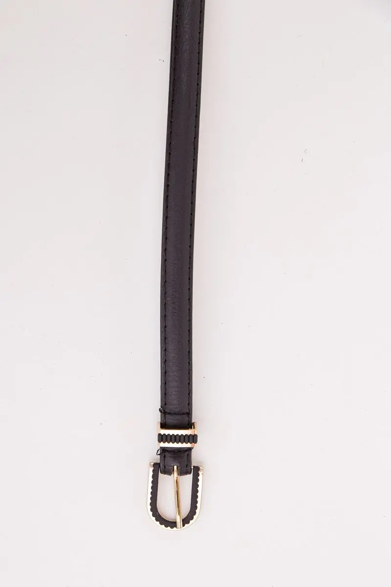 Жіночий тонкий ремінь, зі шкірзаму, чорного кольору, 196RL1010W19