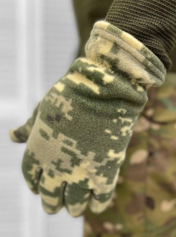 Набір шапка + баф + рукавиці флісові хакі, піксель, мультикам