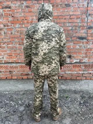Комплект бушлат на хутрі + штани на флісі піксель зима