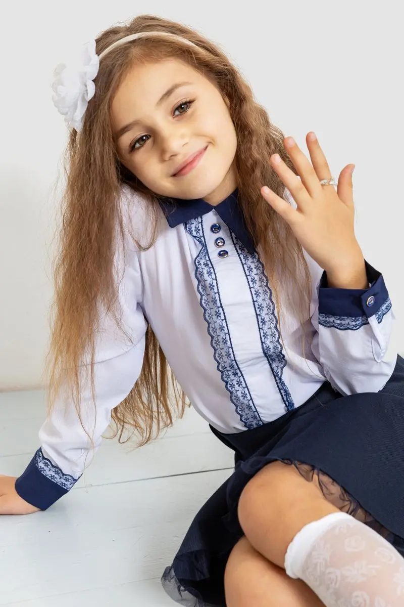 Блузка ошатна для дівчаток, колір біло-синій, 172R205-5
