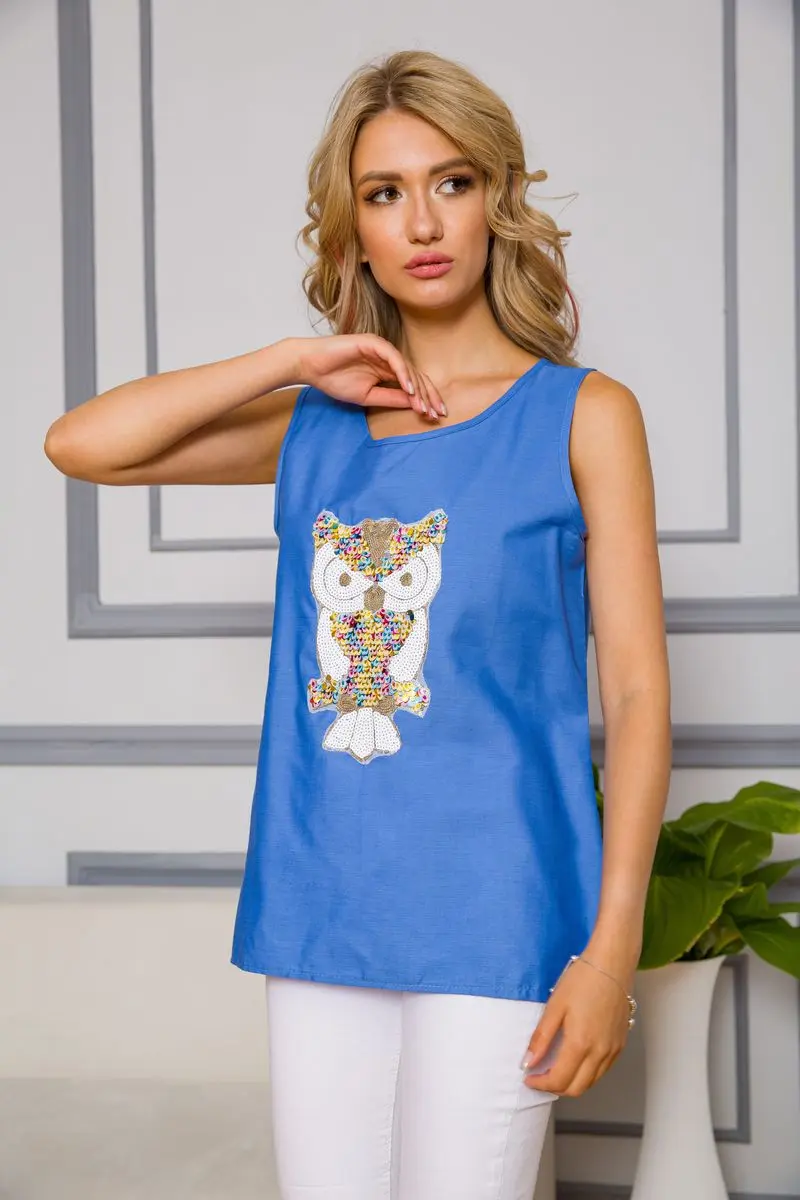 Жіноча майка, синього кольору з паєтками, 172R204