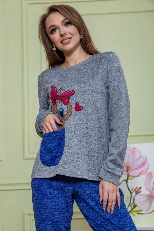 Жіночий костюм штани + кофта, сіро-синього кольору, 172R1211