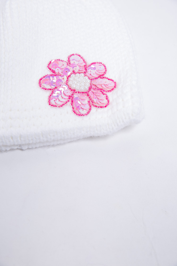 Дитяча шапка, молочно-рожевого кольору з пайєтками, 167R7802