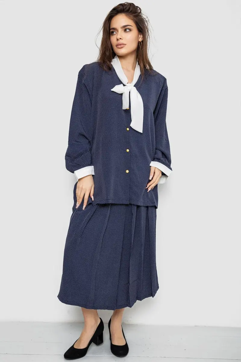 Костюм жіночий класичний у горох, колір синьо-білий, 167R3002