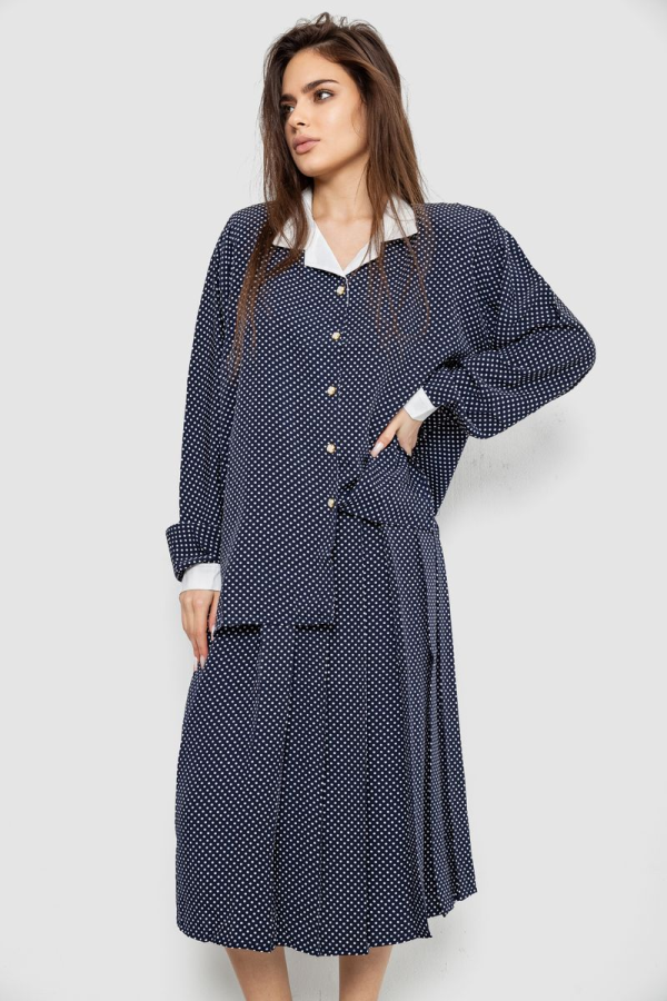 Костюм жіночий класичний у горох, колір синьо-білий, 167R3001