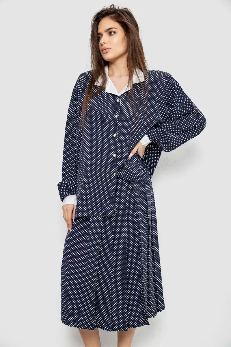 Костюм жіночий класичний у горох, колір синьо-білий, 167R3001