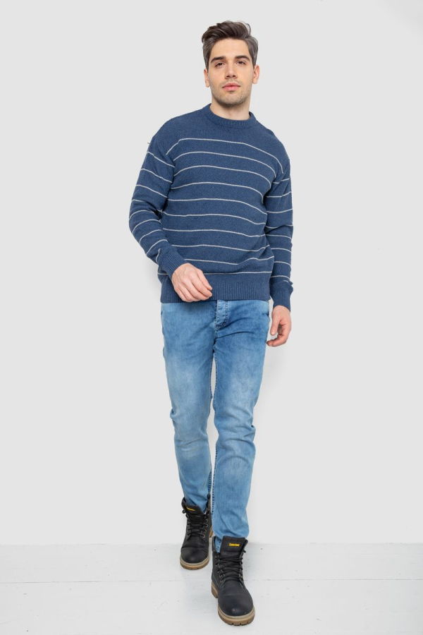 Светр чоловічий в смужку, колір джинс, 161R1057