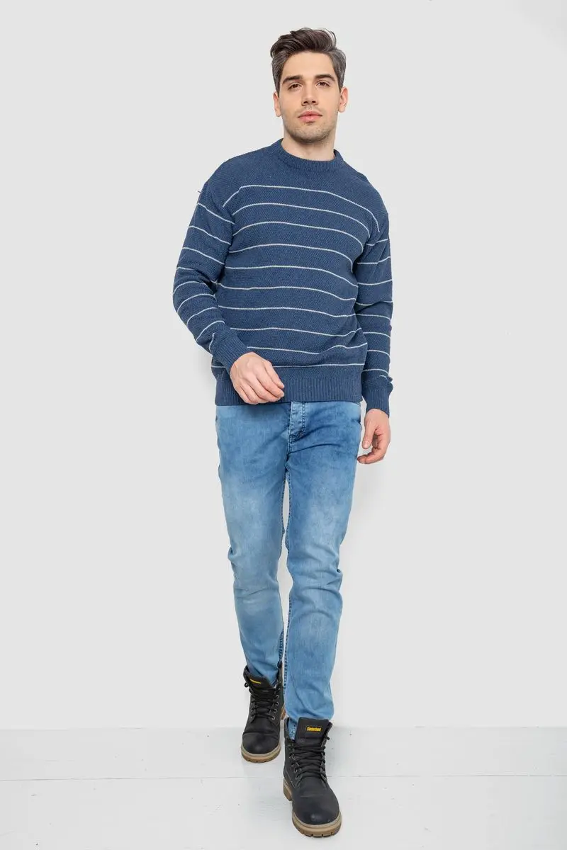 Светр чоловічий в смужку, колір джинс, 161R1057
