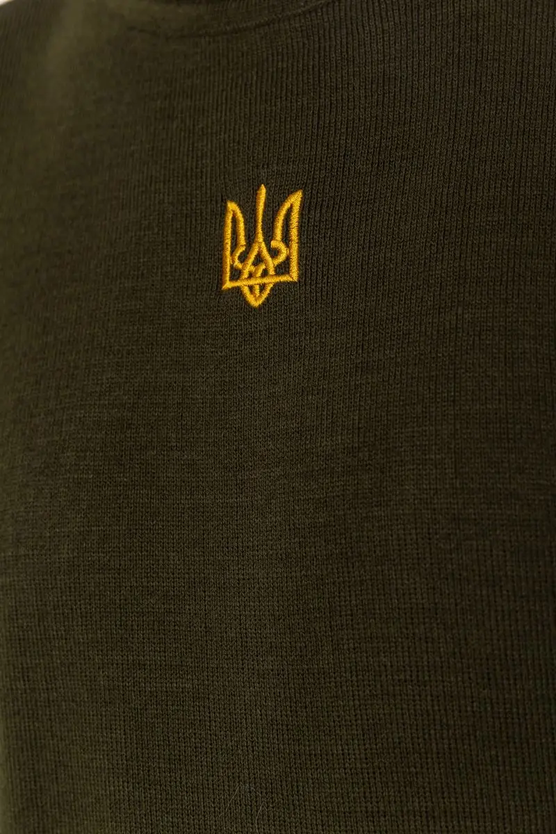 Гольф чоловічий з вишивкою тризуб, колір хакі, 161R07