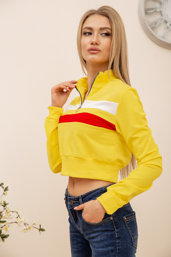 Вкорочений жіночий світшот, олімпійка на блискавці, колір Жовтий, 119R494