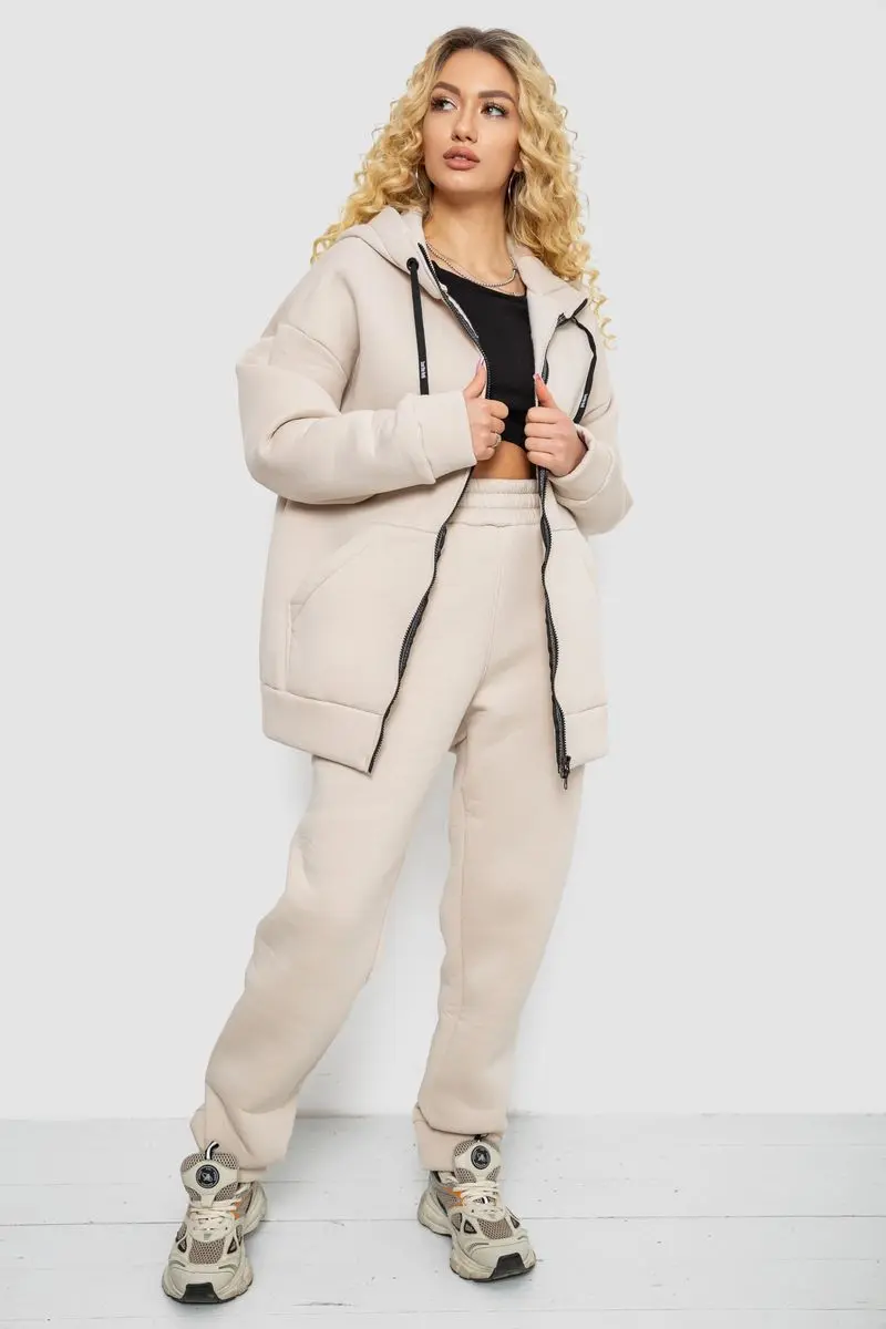 Спортивний костюм жіночий на флісі, колір світло-бежевий, 102R7715