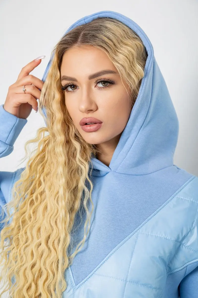 Худі жіночий на флісі тринитка, колір блакитний, 102R7713 - Фото 6