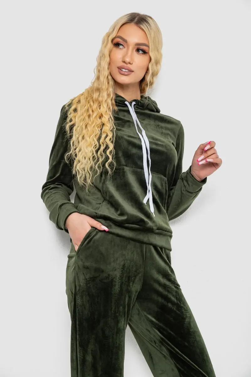 Спортивний костюм жіночий велюровий, колір хакі, 238R58570