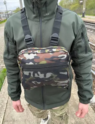 Tactical chest bag on two straps, woodland