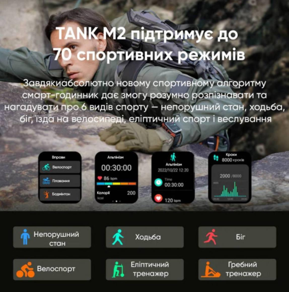 Спортивний Розумний Годинник Kospet Tank M2 Black + Спортивні Режими, Водозахист, Дзвінки 1077-0250